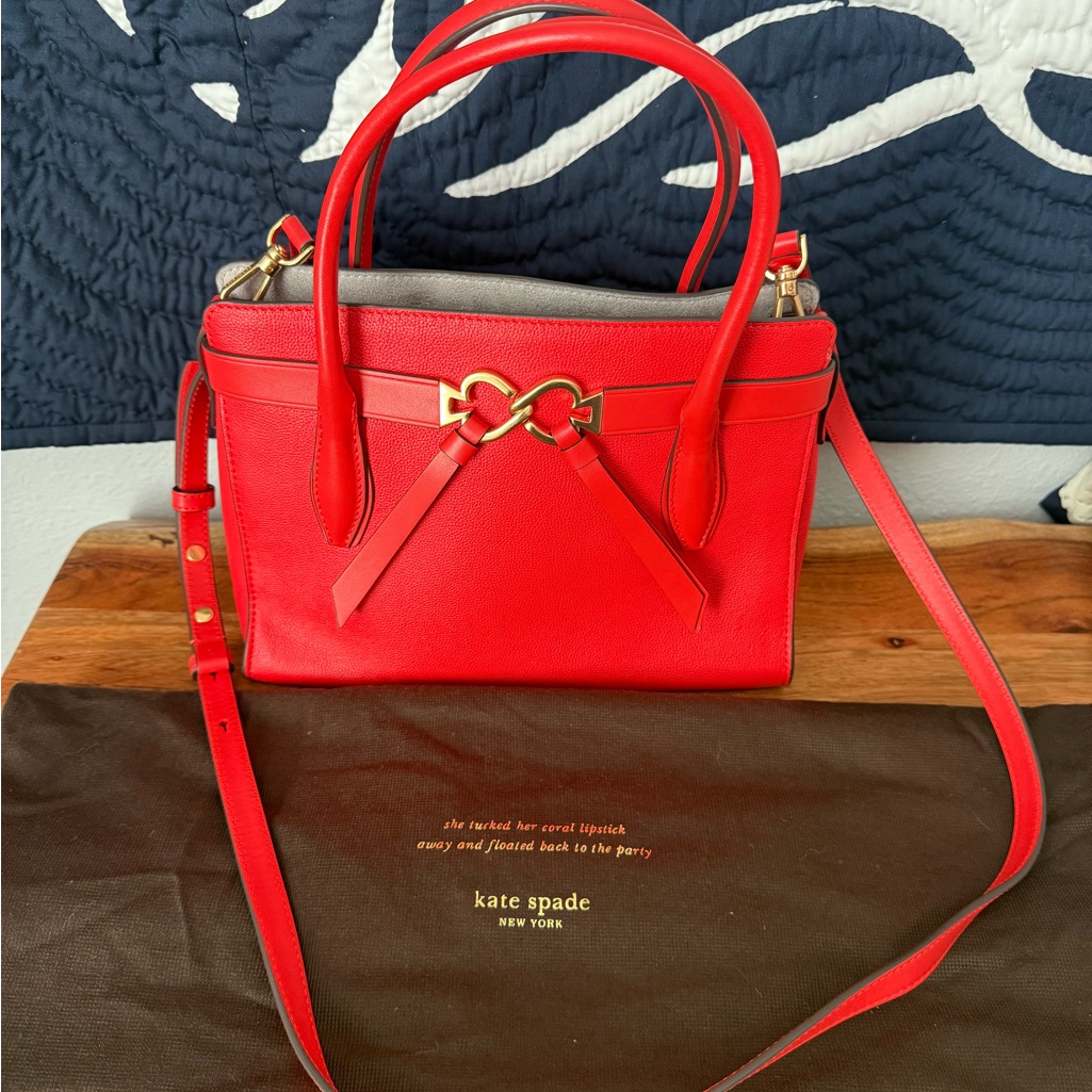 Kate Spade Lava Red Satchel With Bow Accent